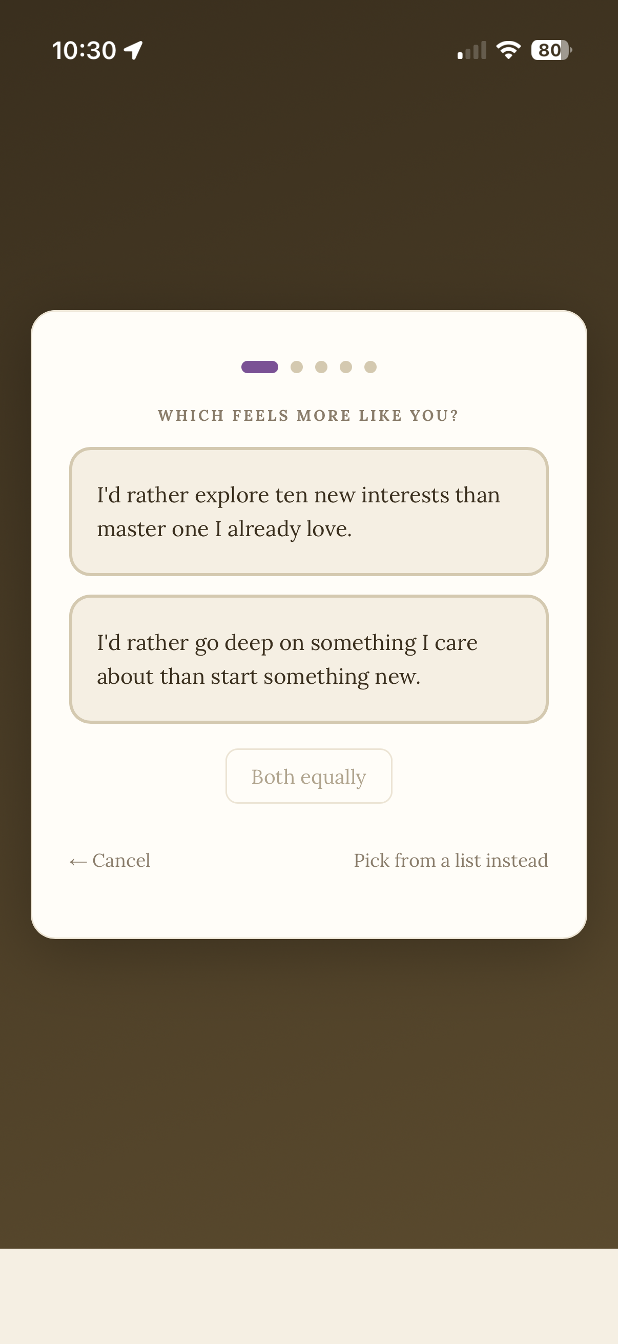 Azimuth Values Discovery — guided conversation on iPhone